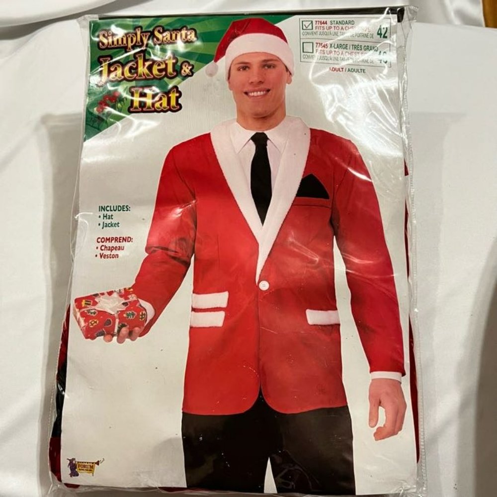 Simply Santa Suited Jacket & Hat Adult Costume One Size fits most up to Size 42